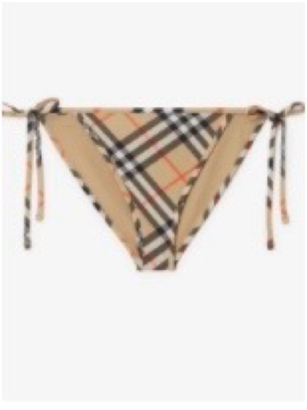 Beige Plaid Tie-Side Bikini Bottom